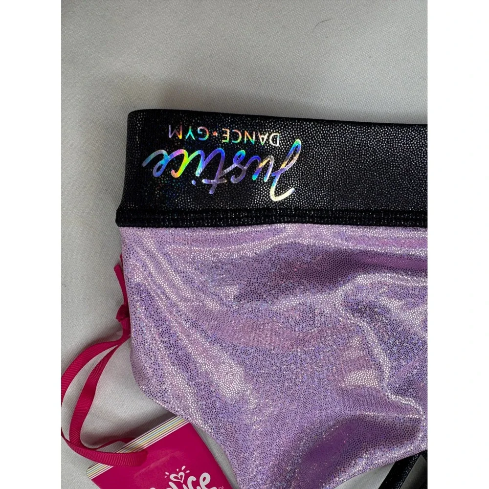 Justice Dance Gym Girls Iridescent Colorblock Sports Bra Purple Silver S 7/8 NWT
